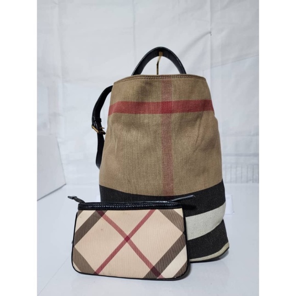 SOLD***Authentic Burberry Canvas Check Susanna Medium Hobo Bag Beige/Black - Picture 10 of 15